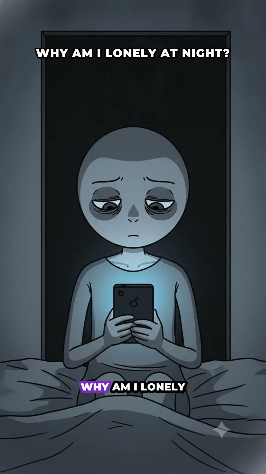 Anonymous gray humanoid finding gentle presence in the quiet of night