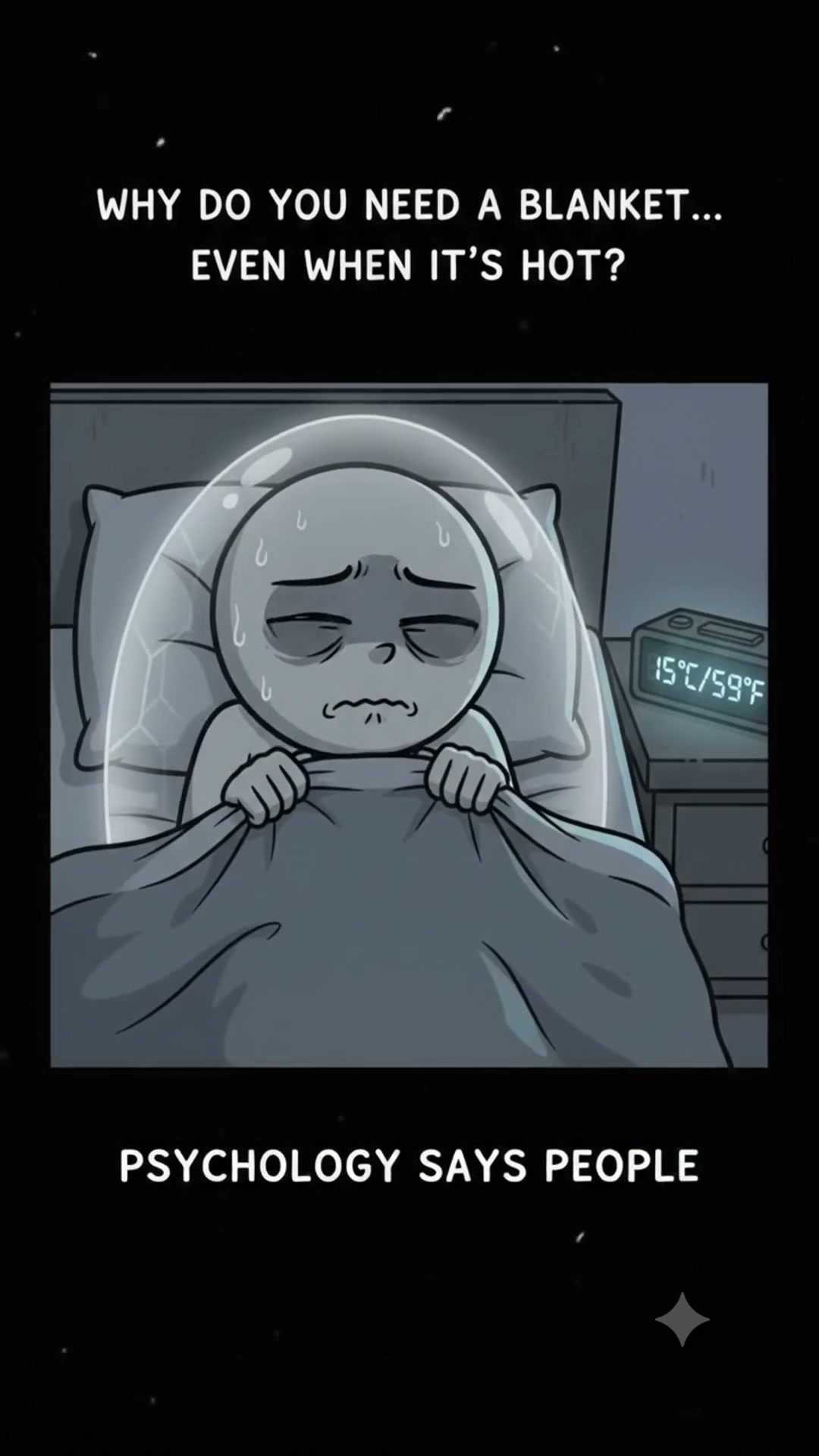 Melancholic 2D webcomic character struggling with restless wakefulness in a dim bedroom